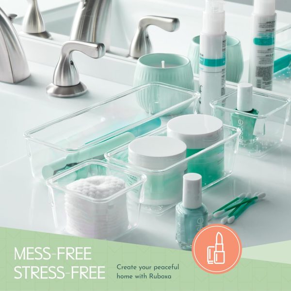 25 PCS Clear Plastic Drawer Organizers Set, 4 Sizes Clear Drawer Organizers & storage Bins for Makeup/Jewelry Vanity, Kitchen Gadgets Or Office Desk. Bathroom Drawer Organizer Trays With Non-Slip Pads - Image 4