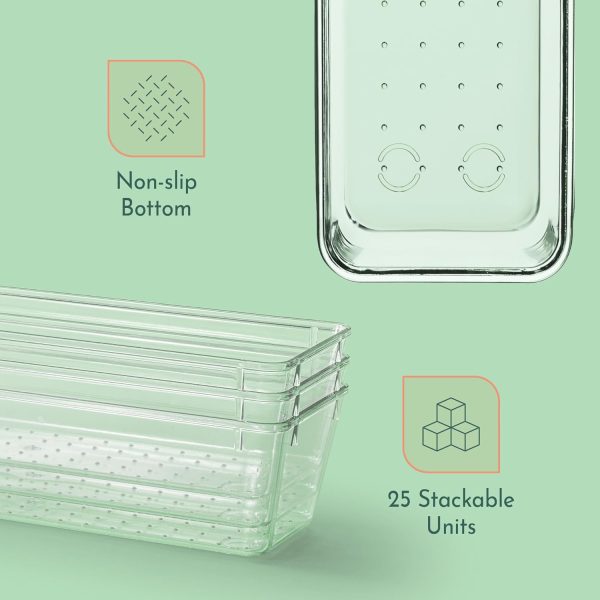25 PCS Clear Plastic Drawer Organizers Set, 4 Sizes Clear Drawer Organizers & storage Bins for Makeup/Jewelry Vanity, Kitchen Gadgets Or Office Desk. Bathroom Drawer Organizer Trays With Non-Slip Pads - Image 8