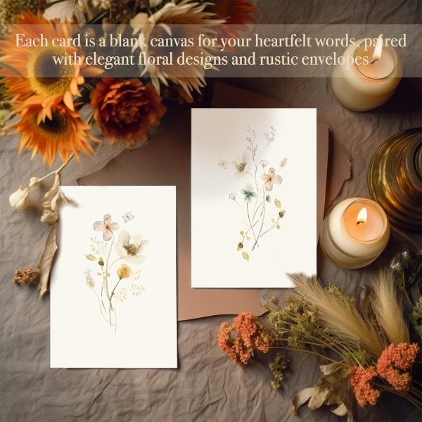 Blank Cards,Blank Greeting Cards 4x6,40Pack -Elegant Floral Design Blank Greeting Cards,Note Cards with Matching Peel-and-Seal Rustic Envelopes - Image 2