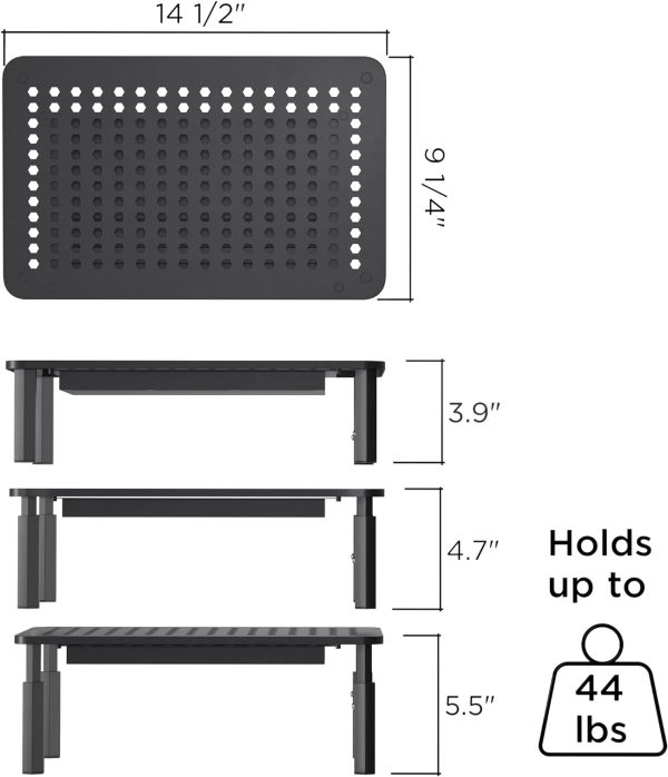 EVOOMI Back Saver Monitor Stand for Desk - 2 Pack Monitor Riser with Drawer - Gain 5 Weeks a Year, Less Pain & Peak Productivity with Anti Skid Mesh Metal Computer Stand for Laptop, Printer & iMac - Image 3