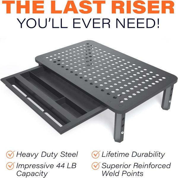 EVOOMI Back Saver Monitor Stand for Desk - 2 Pack Monitor Riser with Drawer - Gain 5 Weeks a Year, Less Pain & Peak Productivity with Anti Skid Mesh Metal Computer Stand for Laptop, Printer & iMac - Image 7