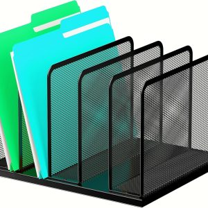 Kuntine.B Desk File Organizer 5 Sections Upright Mesh Desktop Organizer File Sorter Office Organization File Holder for Home, Office & Classroom