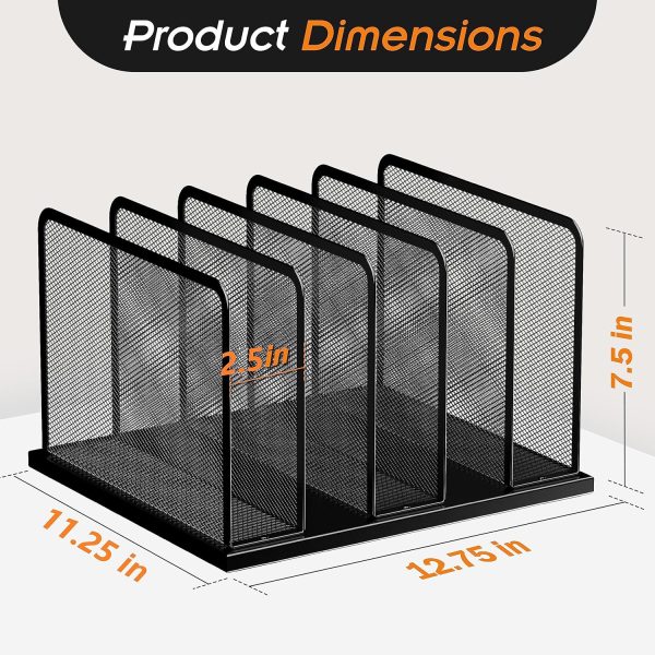 Kuntine.B Desk File Organizer 5 Sections Upright Mesh Desktop Organizer File Sorter Office Organization File Holder for Home, Office & Classroom - Image 2
