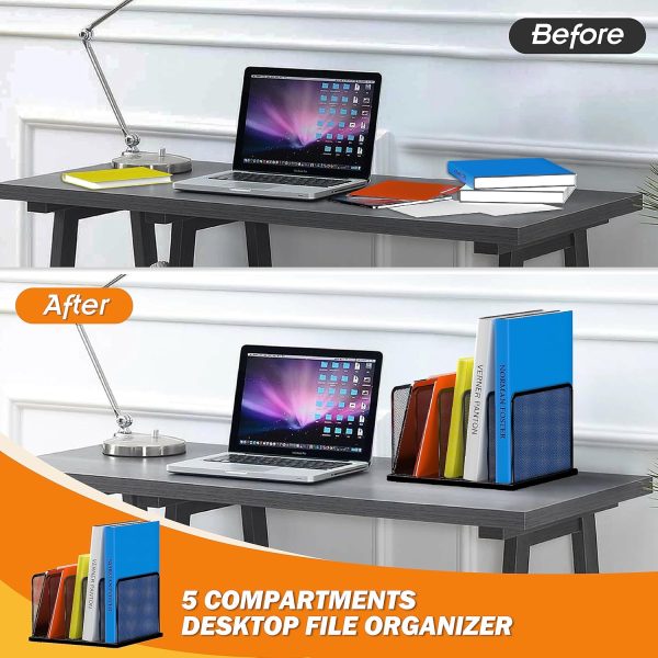 Kuntine.B Desk File Organizer 5 Sections Upright Mesh Desktop Organizer File Sorter Office Organization File Holder for Home, Office & Classroom - Image 4