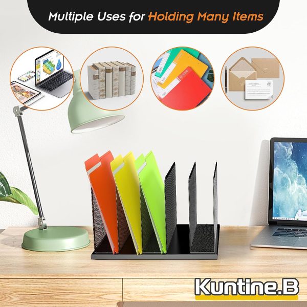 Kuntine.B Desk File Organizer 5 Sections Upright Mesh Desktop Organizer File Sorter Office Organization File Holder for Home, Office & Classroom - Image 5
