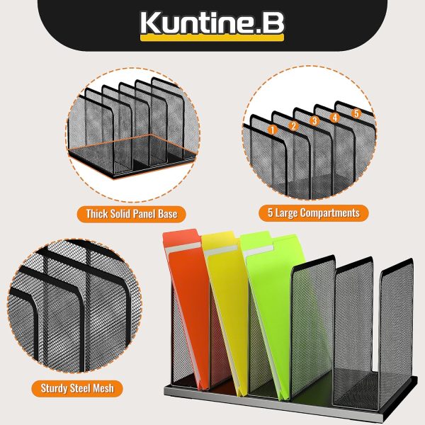 Kuntine.B Desk File Organizer 5 Sections Upright Mesh Desktop Organizer File Sorter Office Organization File Holder for Home, Office & Classroom - Image 6