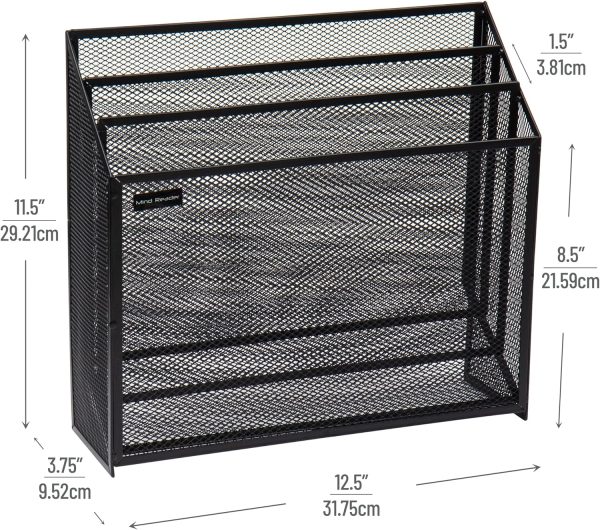 Mind Reader Vertical File Storage, Desktop Organizer, Workspace, Office, Metal Mesh, 12.5" L x 3.75" W x 11.5" H, Black - Image 3