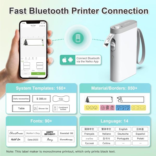Nelko Label Maker Machine with Tape, P21 Bluetooth Label Printer, Wireless Mini Label Makers with Multiple Templates for Organizing Office Home, White - Image 2
