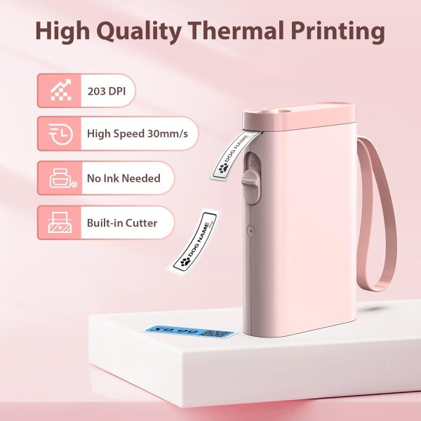 P21 Label Maker Machine with Tape, Bluetooth Label Printer Thermal Mini Label Makers with Built-in Cutter and Multiple Templates, Portable Printers for School, Office, Home Use (Pink) - Image 2