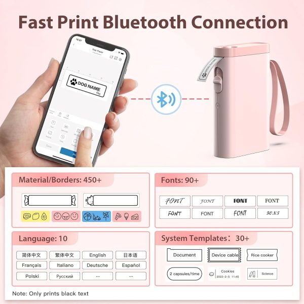 P21 Label Maker Machine with Tape, Bluetooth Label Printer Thermal Mini Label Makers with Built-in Cutter and Multiple Templates, Portable Printers for School, Office, Home Use (Pink) - Image 3