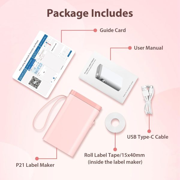 P21 Label Maker Machine with Tape, Bluetooth Label Printer Thermal Mini Label Makers with Built-in Cutter and Multiple Templates, Portable Printers for School, Office, Home Use (Pink) - Image 9