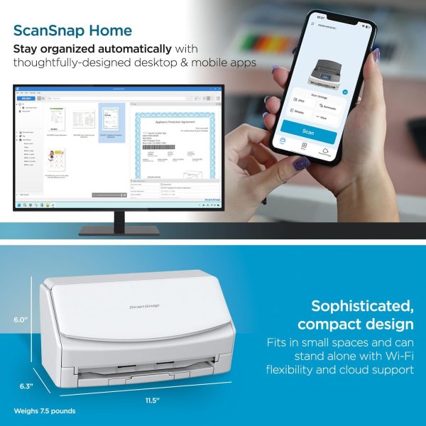 ScanSnap iX1600 Wireless or USB High-Speed Cloud Enabled Document, Photo & Receipt Scanner with Large Touchscreen and Auto Document Feeder for Mac or PC, White - Image 4
