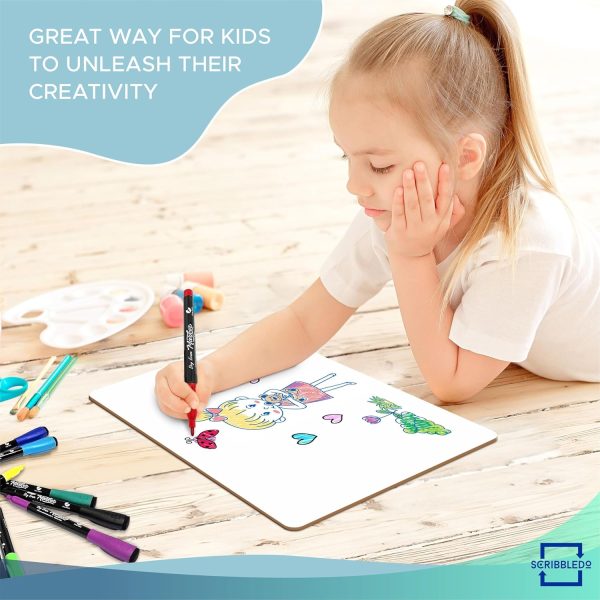 Scribbledo 6 Pack Small White Board Dry Erase Classroom Pack Boards 9"x12” Personal Whiteboards for Students Teachers School Supplies Lapboards l 6 Mini Whiteboard Erasers Included - Image 2