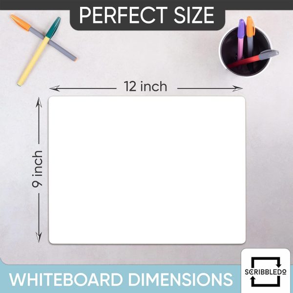 Scribbledo 6 Pack Small White Board Dry Erase Classroom Pack Boards 9"x12” Personal Whiteboards for Students Teachers School Supplies Lapboards l 6 Mini Whiteboard Erasers Included - Image 6