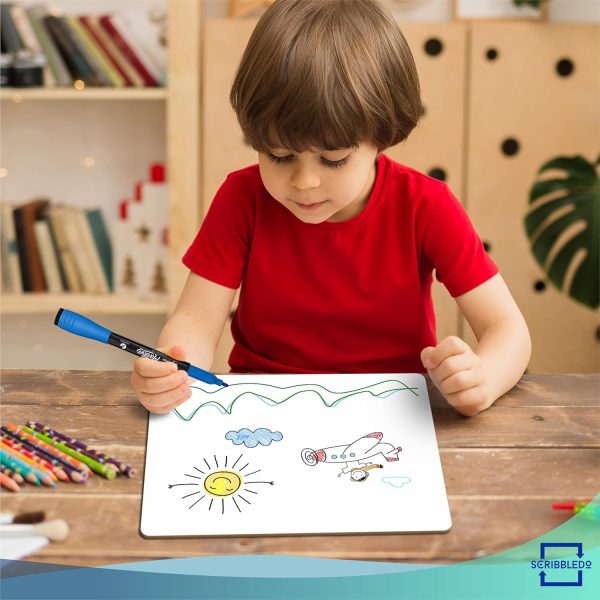 Scribbledo 6 Pack Small White Board Dry Erase Classroom Pack Boards 9"x12” Personal Whiteboards for Students Teachers School Supplies Lapboards l 6 Mini Whiteboard Erasers Included - Image 8