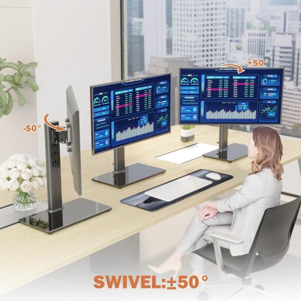 Single LCD Computer Monitor Free-Standing Desk Stand Mount Riser for 13 inch to 32 inch screen with Swivel, Height Adjustable, Rotation, Vesa Base Stand Holds One (1) Screen up to 77Lbs(HT05B-001)) - Image 2
