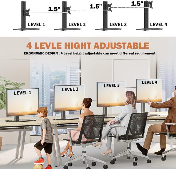 Single LCD Computer Monitor Free-Standing Desk Stand Mount Riser for 13 inch to 32 inch screen with Swivel, Height Adjustable, Rotation, Vesa Base Stand Holds One (1) Screen up to 77Lbs(HT05B-001)) - Image 3