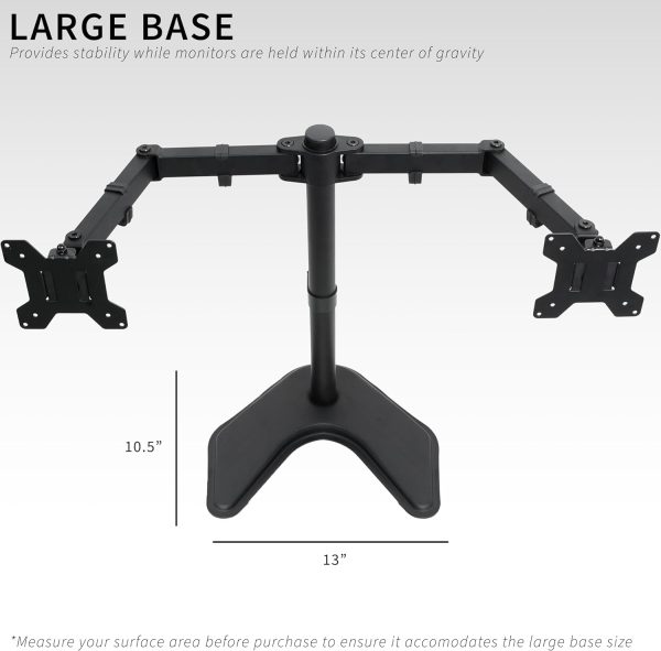 VIVO STAND-V002F Dual LED LCD Monitor Free-Standing Desk Stand for 2 Screens up to 27 Inch Heavy-Duty Fully Adjustable Arms with Max VESA 100x100mm - Image 5