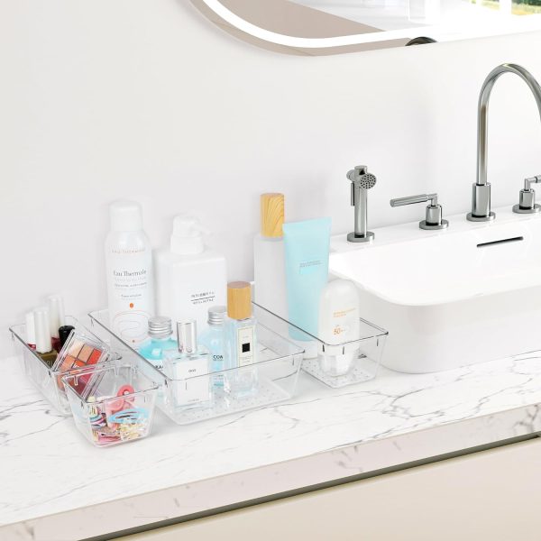 Vtopmart 25 PCS Clear Plastic Drawer Organizers Set, 4-Size Versatile Bathroom and Vanity Drawer Organizer Trays, Storage Bins for Makeup, Bedroom, Kitchen Gadgets Utensils and Office - Image 2