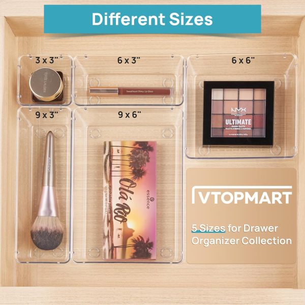 Vtopmart 25 PCS Clear Plastic Drawer Organizers Set, 4-Size Versatile Bathroom and Vanity Drawer Organizer Trays, Storage Bins for Makeup, Bedroom, Kitchen Gadgets Utensils and Office - Image 8