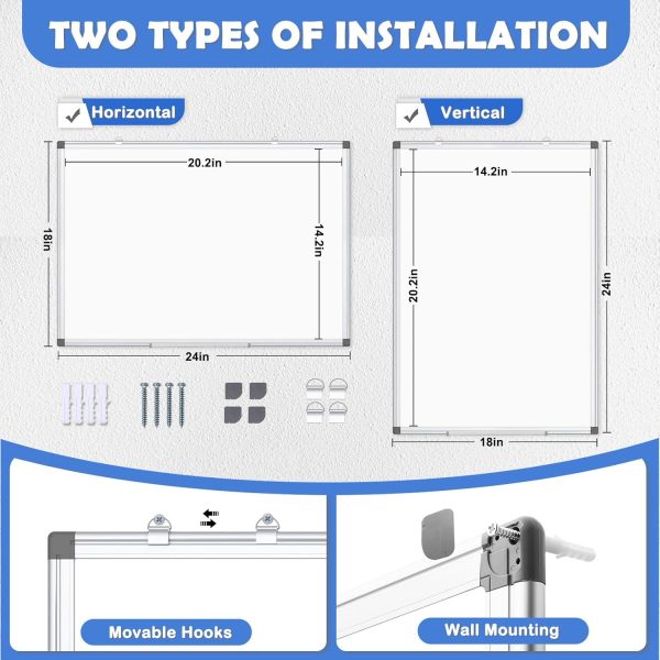 WALGLASS Double-Sided White Board, 24" x 18" Dry Erase Board Magnetic Whiteboard for Wall, Hanging Mounted Whiteboard Silver Aluminium Frame for Home, School, Office, Kitchen - Image 2