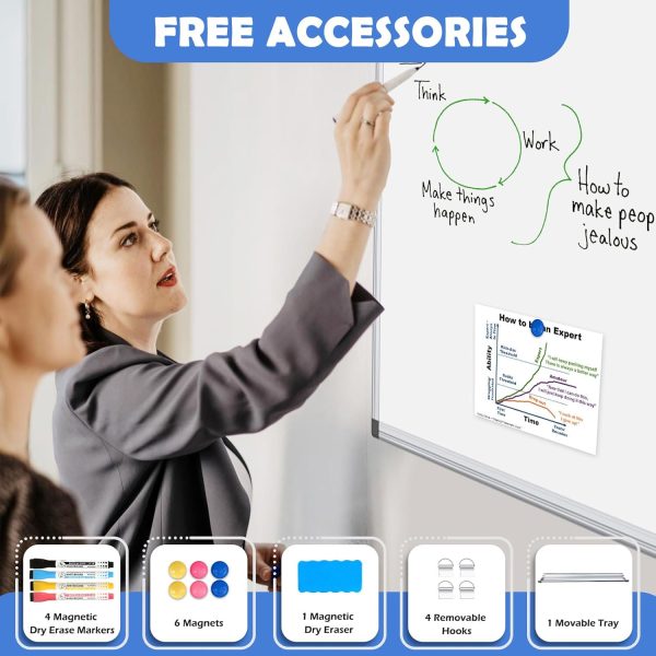 WALGLASS Double-Sided White Board, 24" x 18" Dry Erase Board Magnetic Whiteboard for Wall, Hanging Mounted Whiteboard Silver Aluminium Frame for Home, School, Office, Kitchen - Image 3