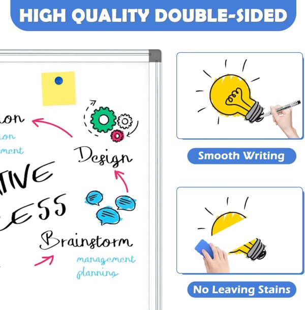 WALGLASS Double-Sided White Board, 24" x 18" Dry Erase Board Magnetic Whiteboard for Wall, Hanging Mounted Whiteboard Silver Aluminium Frame for Home, School, Office, Kitchen - Image 4