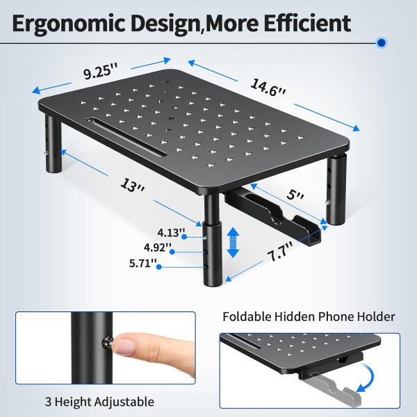 Zimilar 2 Pack Monitor Stand , 3 Height Adjustable Stand with Unique Star Mesh for Computer, Laptop, Printer, Notebook, iMac, Premium Metal Monitor Risers for 2 Monitors - Image 4